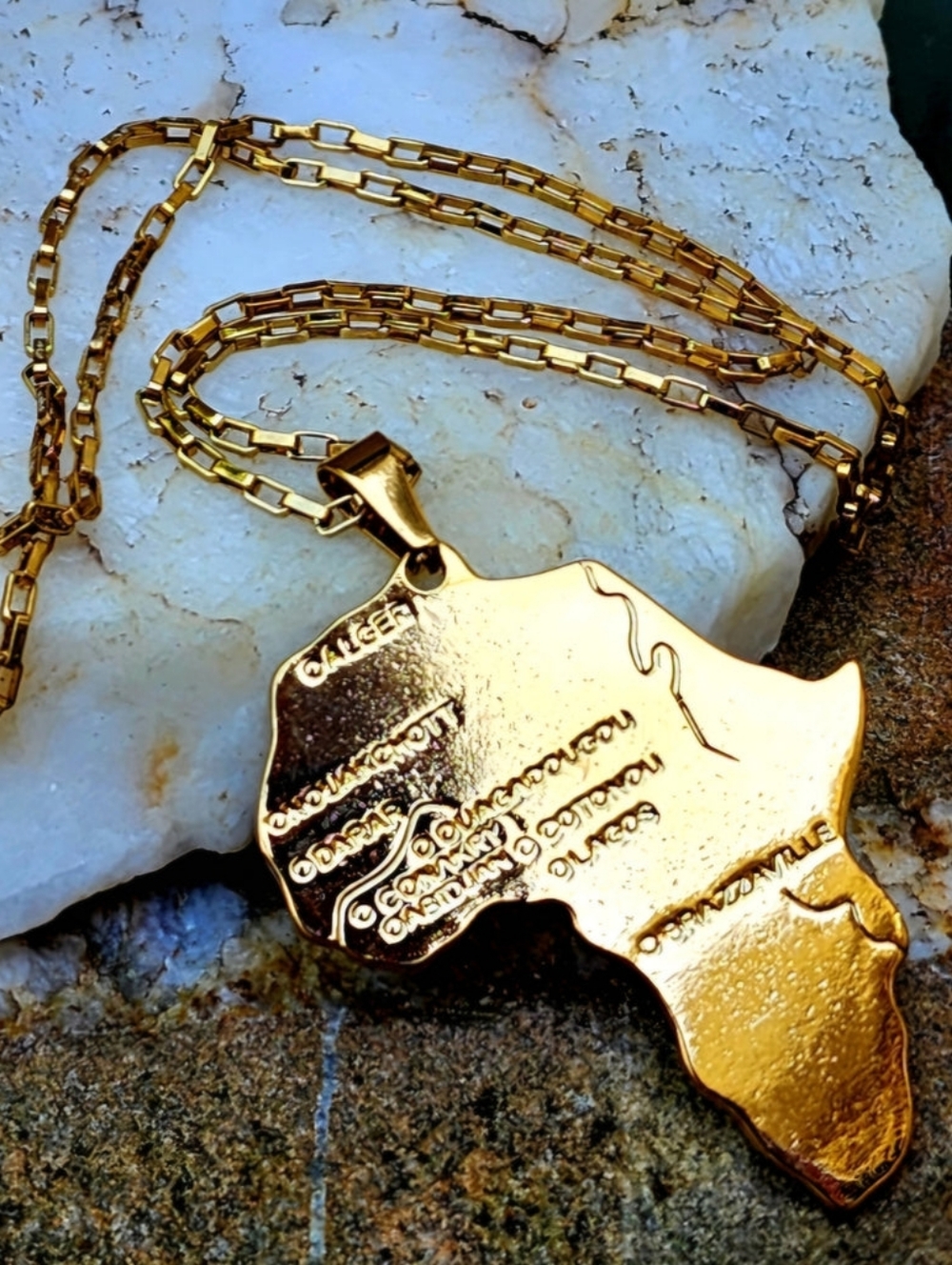 Unique Necklace for Men Gold Necklace Africa Pendant Gift Guy Mens Gift Idea